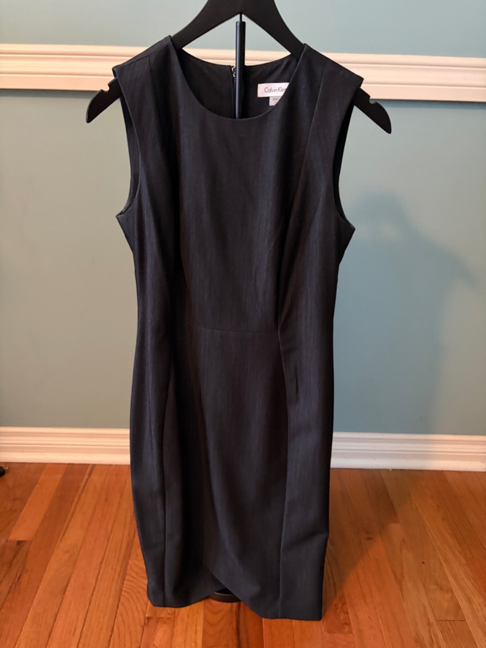 Calvin Klein Charcoal Pinstripe Sleeveless Midi Dress